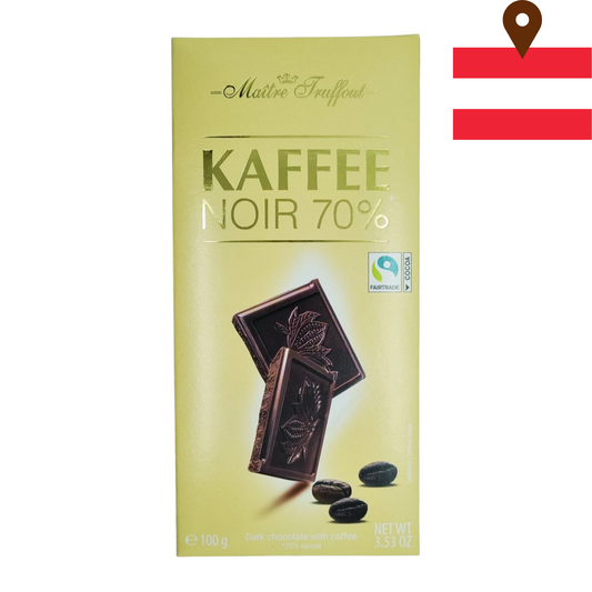 Maitre Truffout 70% Dark Chocolate w/ Coffee 100g Block