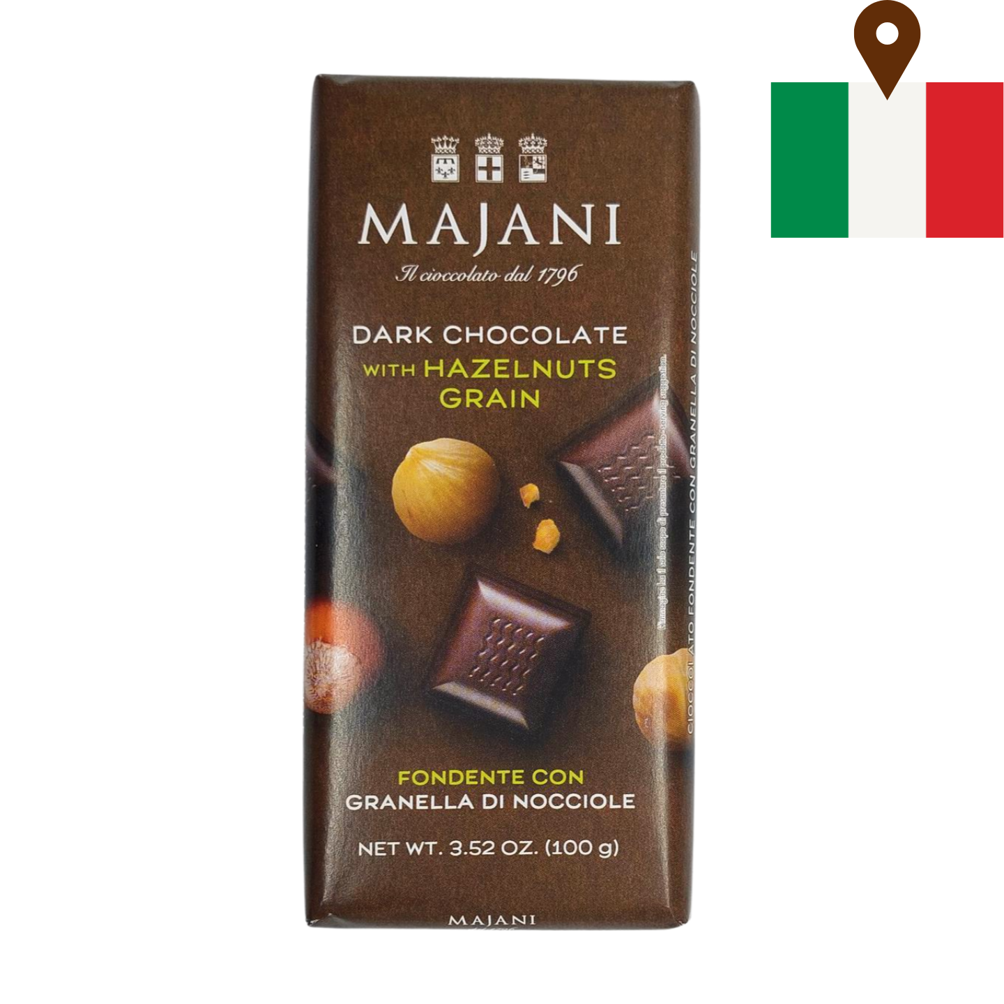 Majani - Dark Chocolate with Hazelnut Grains 100g Block