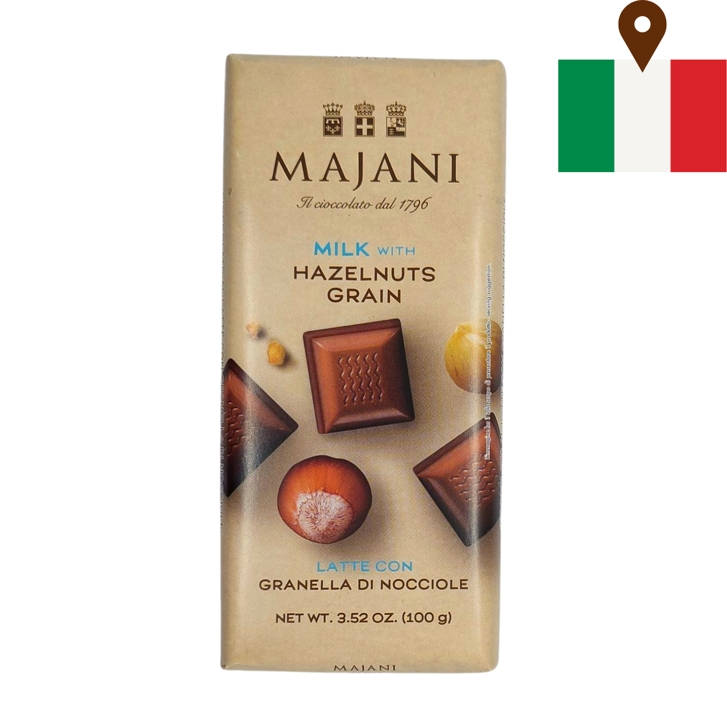 Majani - Milk Chocolate with Hazelnut Grains 100g Block