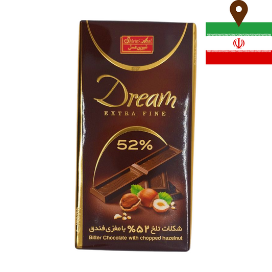 Shirin Asal - 52% Bitter Chocolate w/ Chopped Hazelnut 60g Block