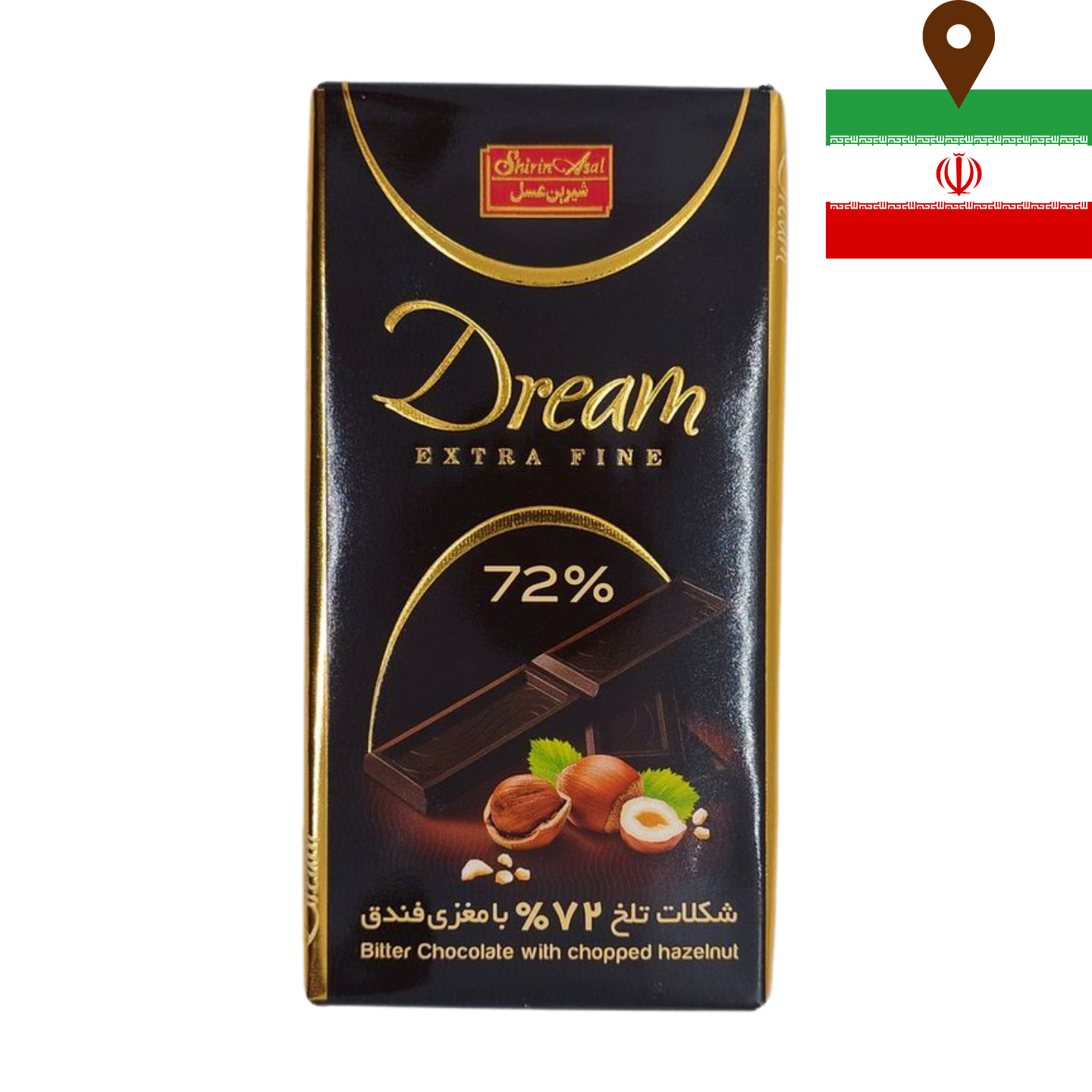 Shirin Asal - 72% Bitter Chocolate w/ Chopped Hazelnut 60g Block