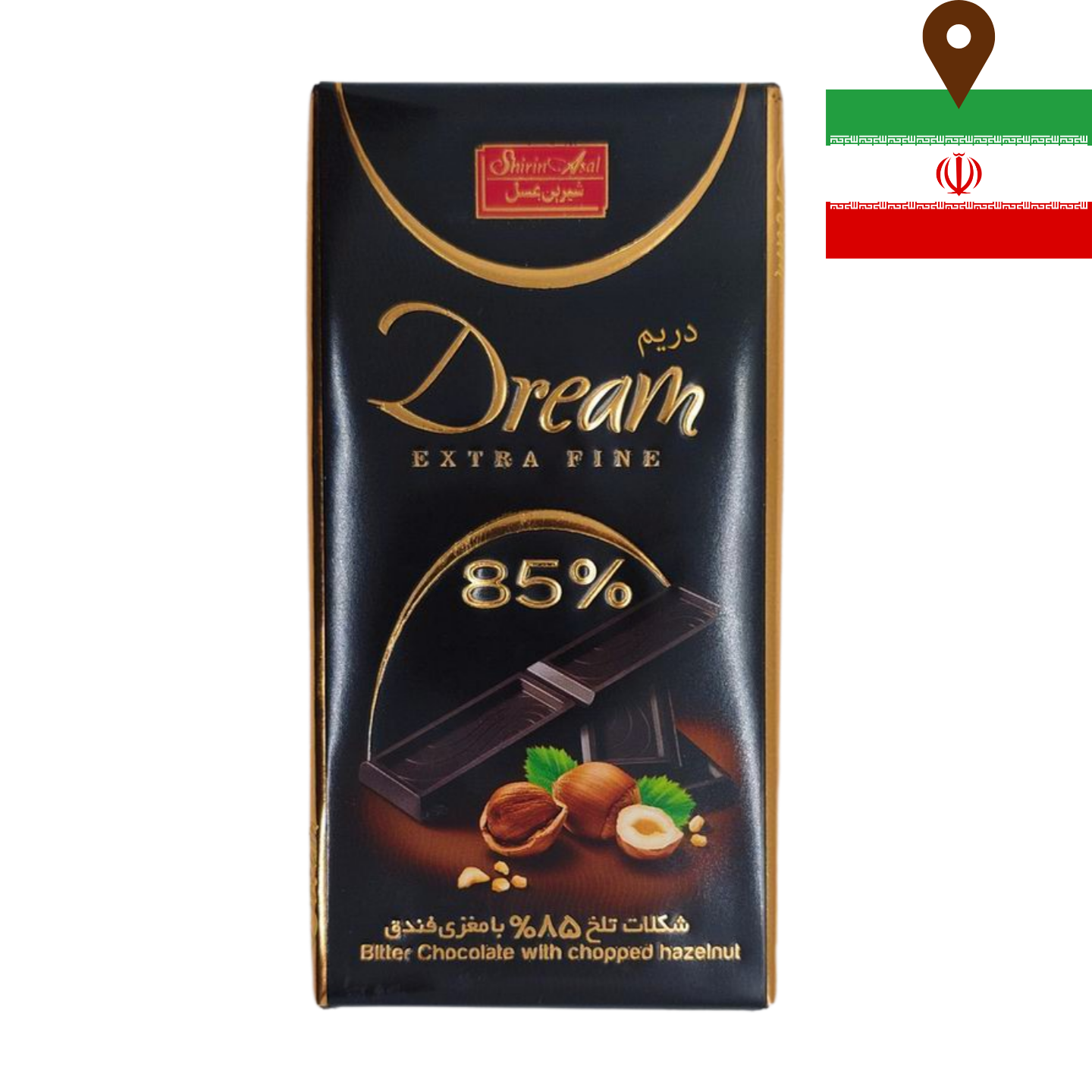 Shirin Asal - 85% Bitter Chocolate w/ Chopped Hazelnut 60g Block