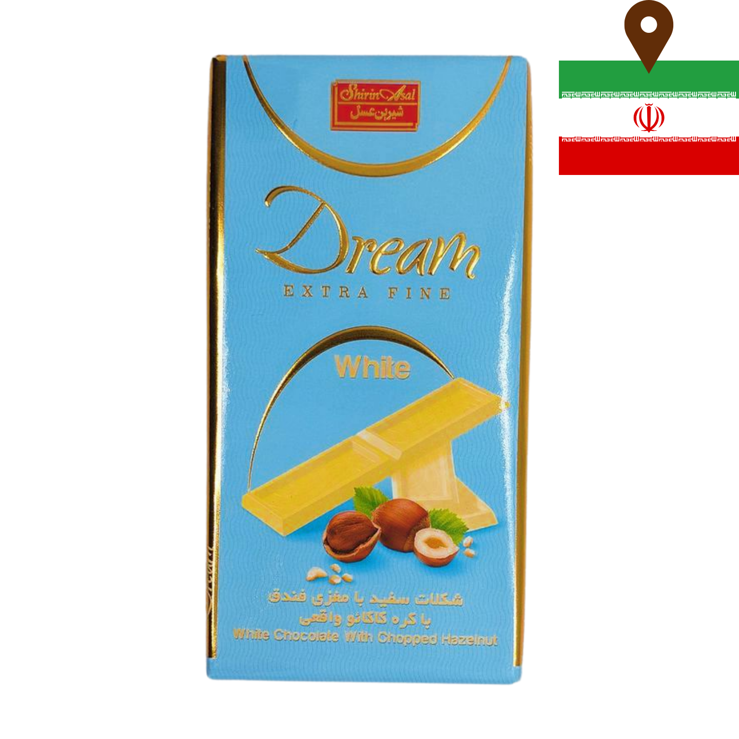 Shirin Asal - White Chocolate w/ Chopped Hazelnut 60g Block